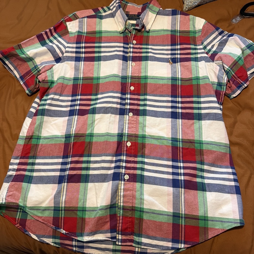 Polo Ralph Lauren Men's Classic Plaid Short Sleeve Button Down Shirt Size L